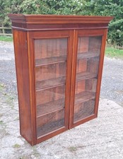 Mahogany double glass door bookcase display cabinet, wall mounted can deliver