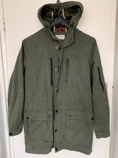 Men's ZARA Man Denim Collection Khaki Green Parka Style Coat Hooded Jacket (M)