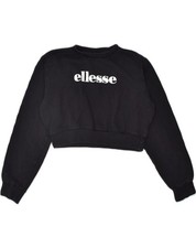 ELLESSE Womens Oversized Crop Sweatshirt Jumper UK 12 Medium Black Cotton PU15