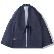Men Kimono Denim Coat Jacket Cardigan Japanese Yukata Loose Casual Retro