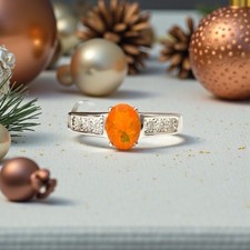 New Fire Opal & Diamond Silver