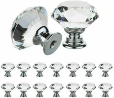 Large Crystal Diamond Glass Door Knobs Cupboard Drawer Furniture Handle Cabinet