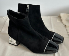 River Island Suedette Ankle Boots - Black - Diamante Heel - Size 3 (36) NWOB