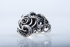 Octopus and Rose Ring Handmade Mariner Signet Sea Life Jewelry Gift for Seamen