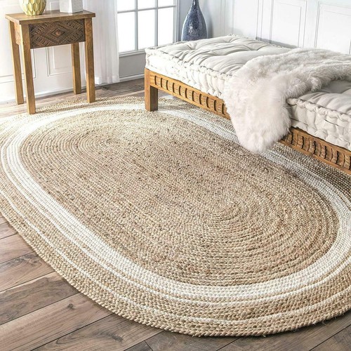 Oval rug jute natural hand - rug,