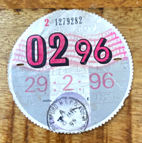 Vintage vehicle tax disc - uk,
