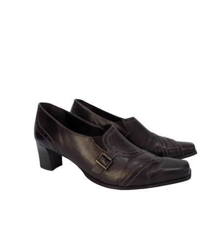 Leather court shoes square toe - leather,