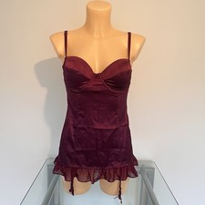 Victoria’s Secret Vintage Burgundy Babydoll Lingerie • Underwire 36C •Satin Mesh