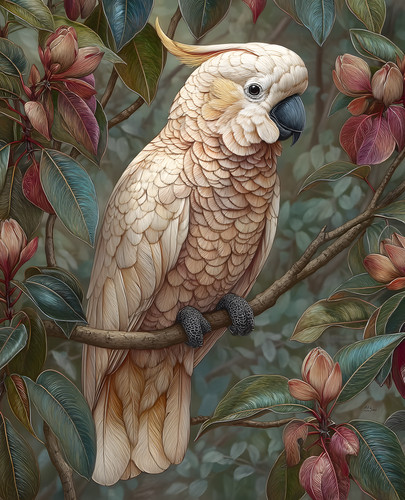 White cockatoo perched among - white,