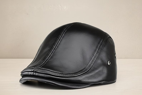 Black leather flat - black, cap