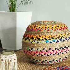Pouf Jute Cotton Cover Home Decor Braided Living Round Ottoman Foot Stool Cover
