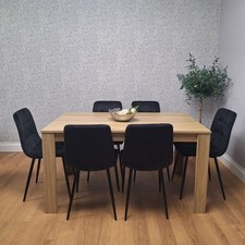 Dining Table Set Of 6 Oak Kitchen Dining Table and 6 Black Tufted Velvet Chairs