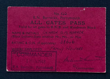 1948 Royal Navy Barracks Portsmouth All Gates Pass – CH. Wren G.M. Horner