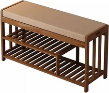 Shoe Bench Entryway with Storage Natural Wood 3-Tier Shoe Organizer for Hallway
