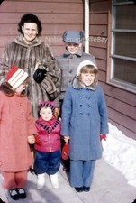 1950s Christmas Dad Assembles Pedal Car Chicago Red-Border Kodachrome Slide