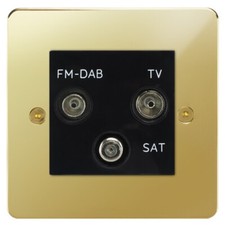 Focus SB Horizon HPB80.3B triplex TV/FM/Satellite outlet in Polished Brass with