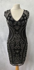 Miss Selfridge Beaded Evening Dress Size 8 Black Cap Sleeve