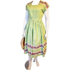 1940’s  summer dress green cotton polka dot WW2 revival Garden Party Twinwood