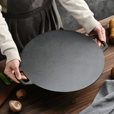 Round Cast Iron Non-stick Flat Griddle Pan Pizza Grill Plate Camping BBQ Skillet