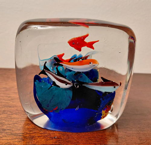 Art glass fish aquarium scene - art,