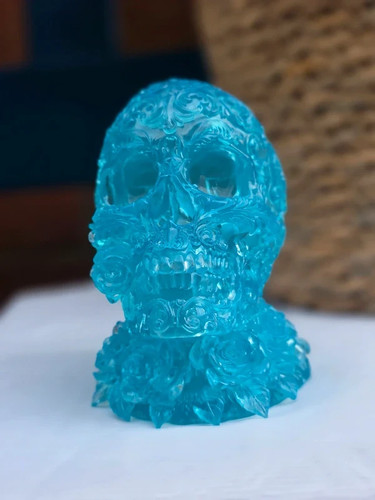 Translucent blue floral - blue, skull