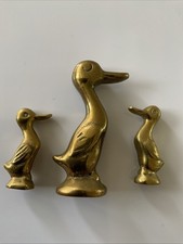 Set Of 3 Heavy Solid Brass Ducks 3“& 2“Tall Vintage VGC