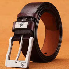 Mens Genuine Leather Belts High Quality Belt Cowhide Waistband Metal Pin Buckle