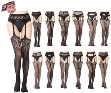 Sexy Women Mock Fake Lace Suspender Tights Garter Fishnet Pantyhose Stockings
