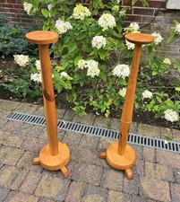 Vintage Oak Wood Plant Stands x 2  Table Lamp Tripod Legs Rustic Cottage 90 Cm