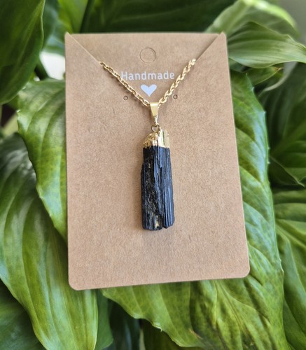 Raw black tourmaline pendant - tourmaline,