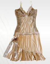 Zone Bleue French vintage rare beige knitted gold fibre party Great Gatsby XS/S