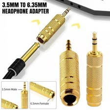 2x Big to Small Headphone Adapter Converter Plug 3.5mm to 6.35mm Jack Audio Gold