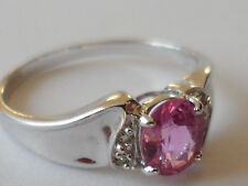 100% NATURAL SRI LANKA HOT PINK SAPPHIRE & DIAMOND 9K RING BEAUTIFUL .