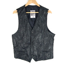 Mens Black Leather Vintage Waistcoat Vest Size Medium (M4740)