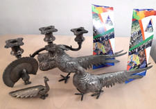 Vintage Italian Silver Plated Pheasant Menu Holders Pair 285mm & Candelabra L1