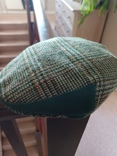 New! Country Flat Cap Children's Size 52cm Checked Wool & Green Coudrroy Cap
