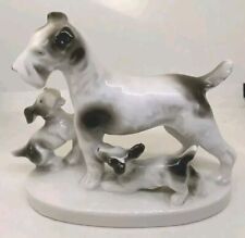 Vintage Fox Terrier Dog With Puppies Porcelain Ceramic Figurine Ornament
