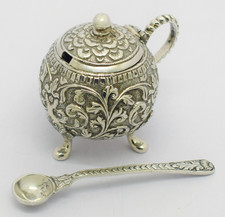 Indian Sterling Silver Mustard Pot & Spoon, Kutch Region, My Private Collection