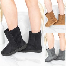 LADIES WOMENS WARM WINTER FAUX FUR LINED HUG SNUGG ANKLE SHOES BOOTS SIZE 3-8