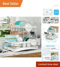 Premium Rustproof Dish Drying Rack with Utensil Holder - White 2-Tier Design