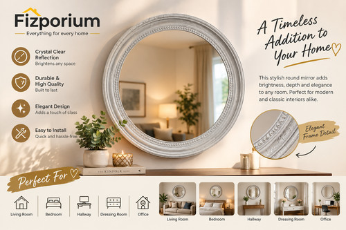 Silver round beaded mirror - round,