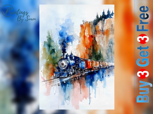 Steam train watercolour - steam,