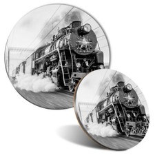 Mouse Mat & Coaster Set - BW - Black Steam Train Railway  #38202