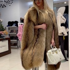 Elegant Women Full Pelt Real Raccoon Fur Poncho Winter Thick Warm Cape Coats New