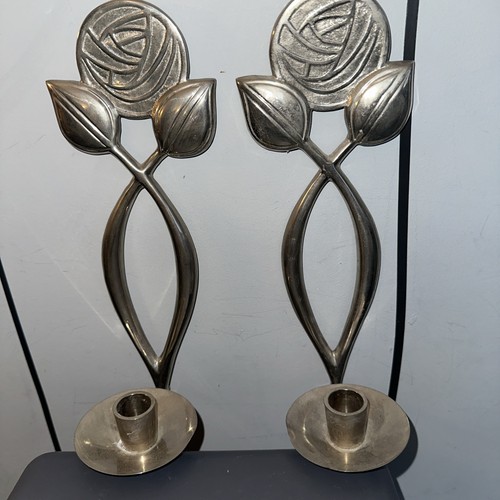 Pair silver candle holders - pair,