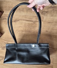 JONES BOOTMAKER Black Leather Handbag Two Long Handles Used Slight Wear And Tear