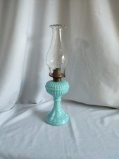 Antique Style CASA PUPO Blue Milk Glass Oil Lamp Base & Chimney Dolphin Design 
