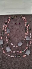 Virgin Vie Necklace & Earrings Set, Purple Crystal beaded Necklace & Studs