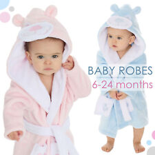 Baby Girls Boys Teddy Bear Dressing Gown Fleece Hooded Robe UK 6 12 18 24 Months