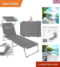 Luxury Grey Sun Lounger - Adjustable Backrest, Sun Shade & Cushion Included